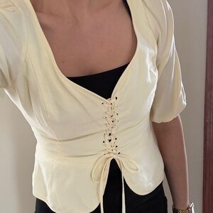 Wilfred Light Yellow Lace-Up Blouse